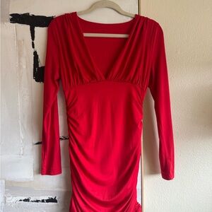 Elegant Red Long Sleeve Dress